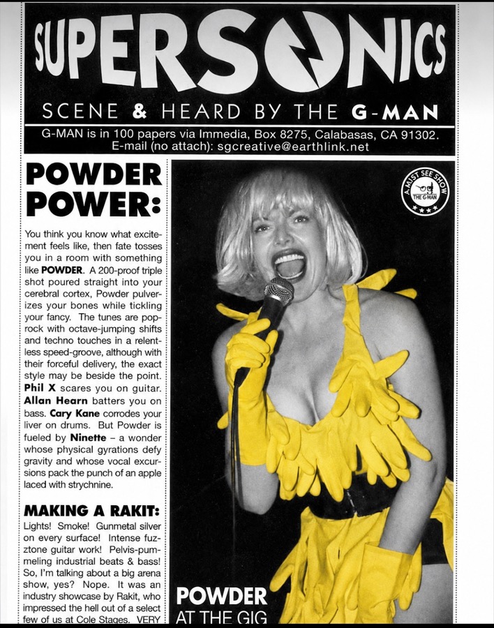 Supersonics press clipping: Powder Power, featuring Ninette on stage with Powder
